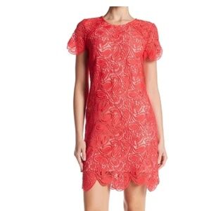 Shoshanna Coral Guipure Lace Short Sleeve Cocktail Dress 0 NWT
